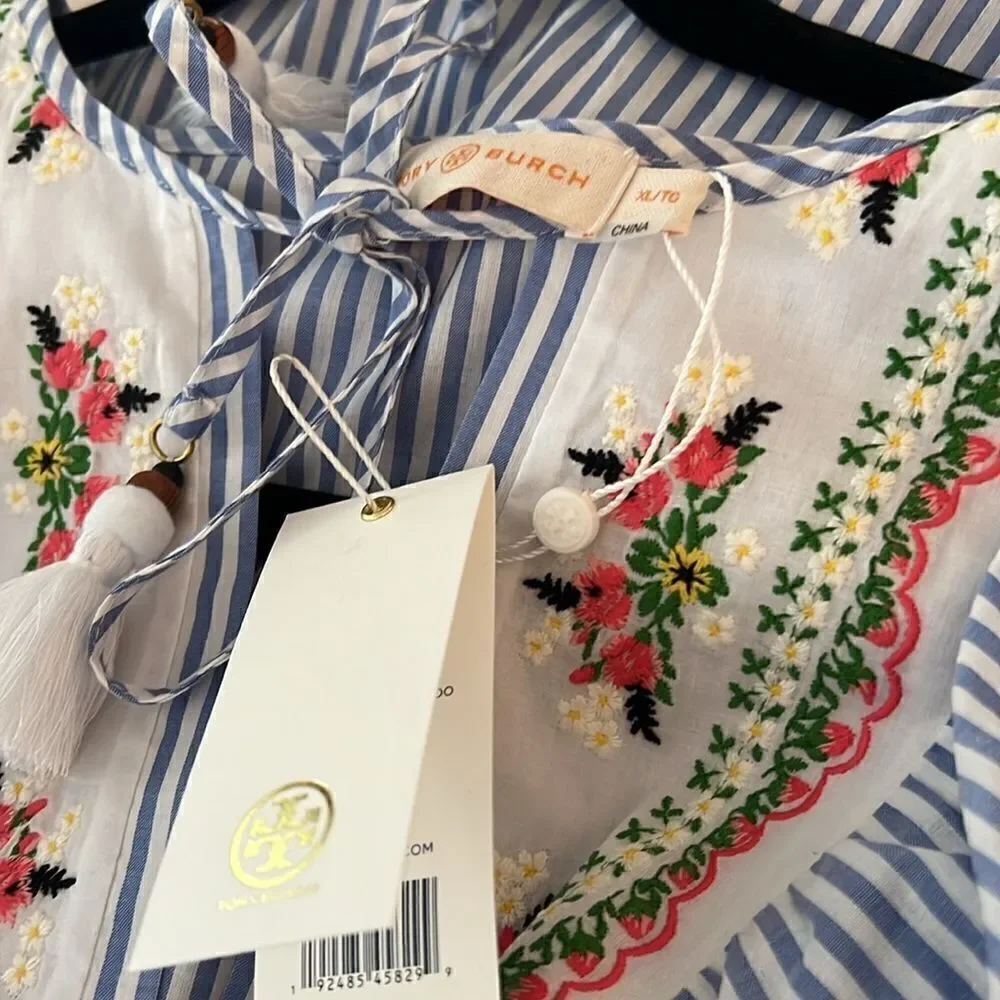 Tory Burch Tunic Caftan Stripes Beach XL Swim NWT Coverup Dress